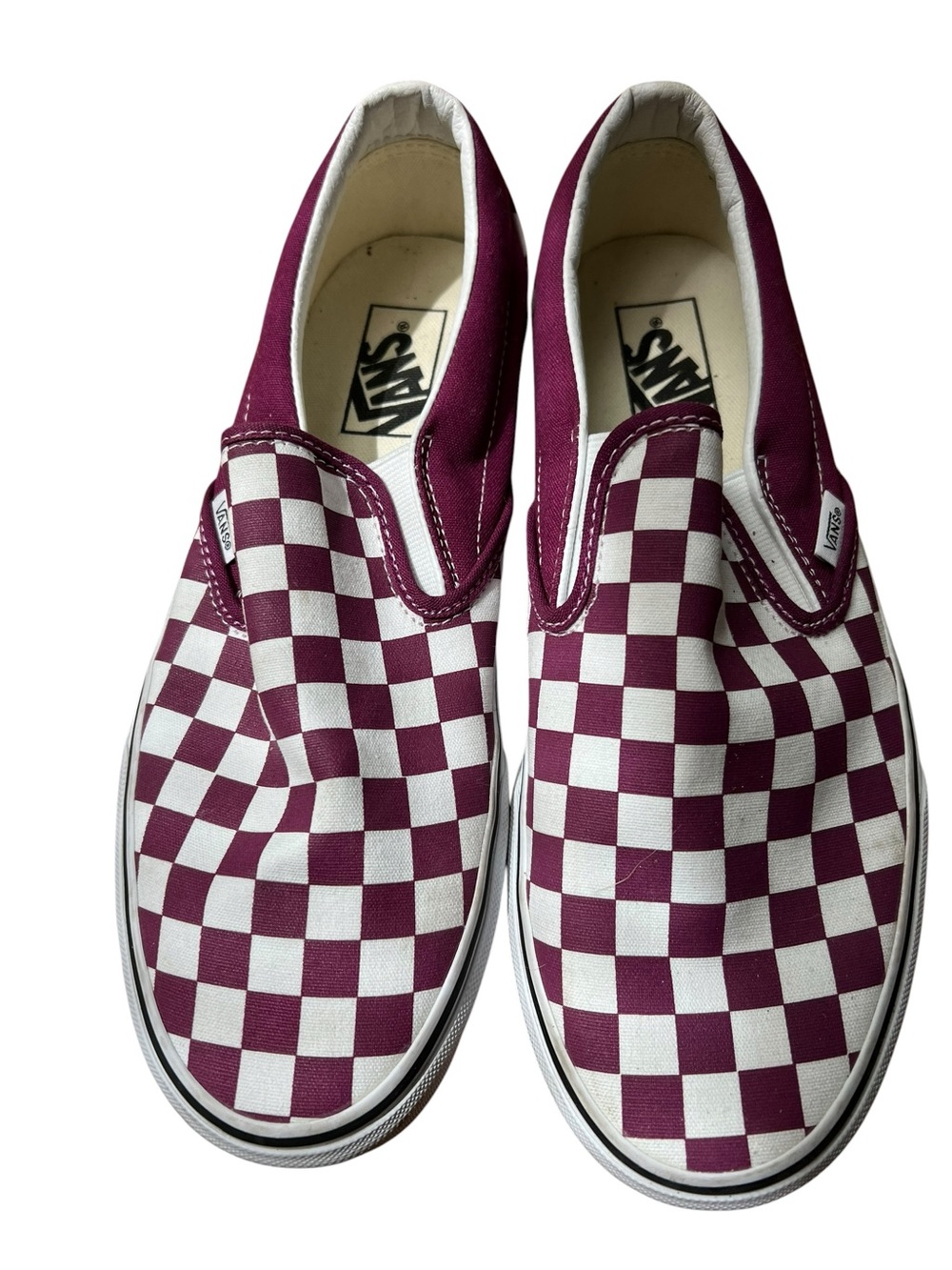 VANS Classic Slip-on Low Men's 8.5Burgundy /White Checkerboard Sneakers MSRP $70